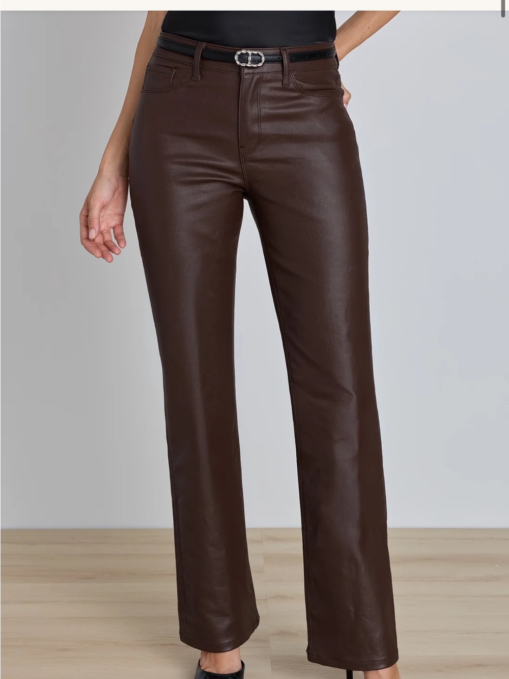 Nina Rossi Burgundy Faux Leather Straight Leg Pants
